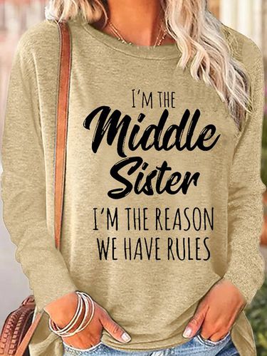 Womens Sister Gift Middle Sister Funny Casual Crew Neck Letters Top - Just Fashion Now - Modalova