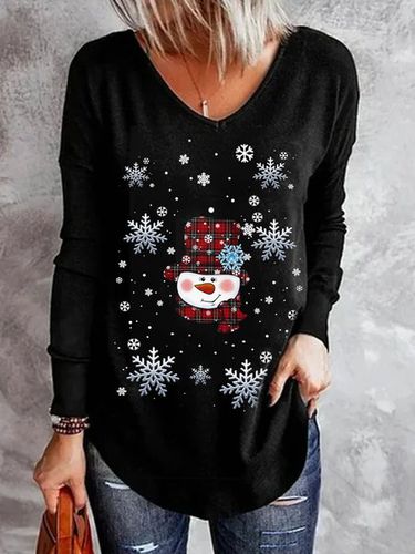 Christmas Snowflake Printed Crew Neck Casual Tunic T-Shirt - Modetalente - Modalova