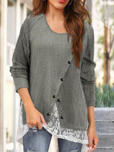 Irregular button lace Pullover button knit top tunic - Just Fashion Now UK - Modalova