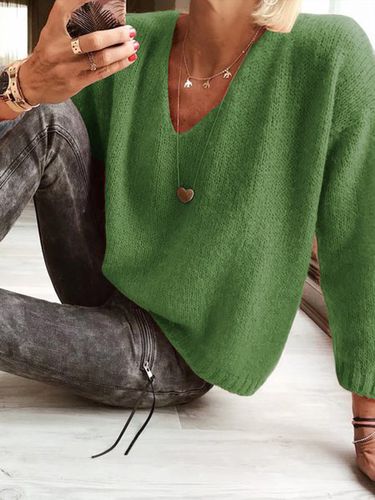 Casual V Neck Plain Sweater - Modetalente - Modalova
