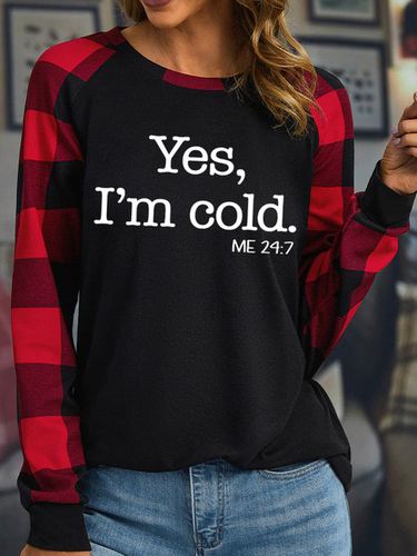 Women's Yes I'm Cold Me 24:7 Funny Text Letters Crew Neck Loose T-Shirt - Just Fashion Now - Modalova