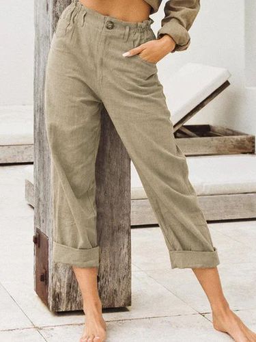 Casual Cotton Plain Linen Pants - Just Fashion Now - Modalova