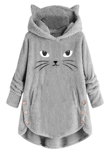 Scratching Cute Cat Embroidered Loose Warm Sweatshirt - Just Fashion Now - Modalova