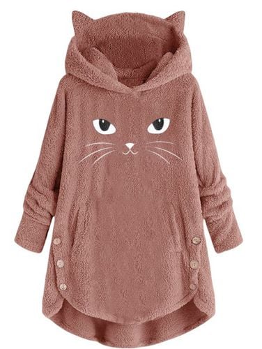 Scratching Cute Cat Embroidered Loose Warm Sweatshirt - Just Fashion Now - Modalova