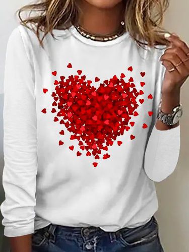 Women's Heart Simple Cotton-Blend Long Sleeve Top - Modetalente - Modalova