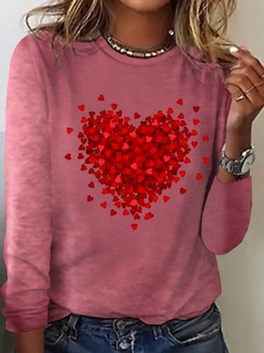 Women's Heart Simple Cotton-Blend Long Sleeve Top - Modetalente - Modalova