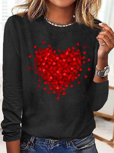 Women's Heart Simple Cotton-Blend Long Sleeve Top - Just Fashion Now - Modalova