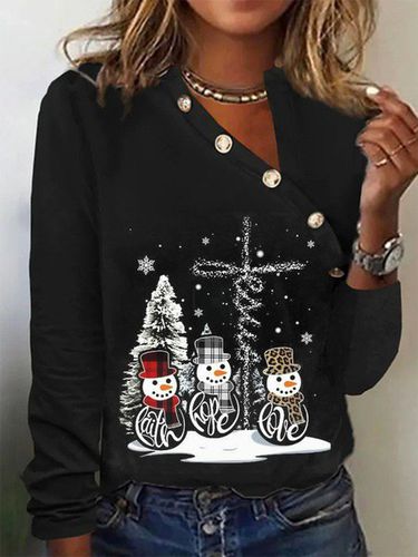 Casual Loose Buttoned Christmas Long sleeve T-Shirt - Modetalente - Modalova