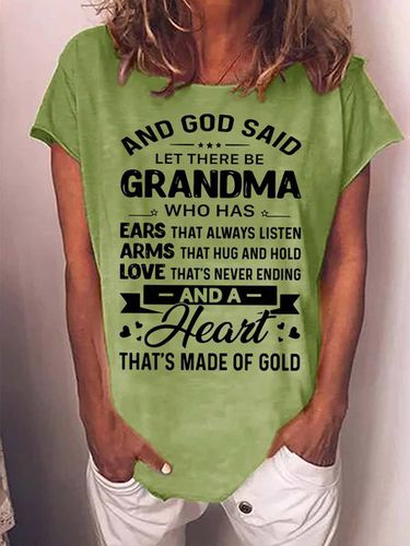 Women's God Said Let There Be Grandma Who Has Ears That Always Listen Crew Neck Casual T-Shirt - Modetalente - Modalova