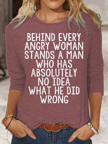 Womens Funny Behind Every Angry Woman Crew Neck Casual Top - Just Fashion Now - Modalova