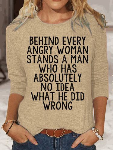 Womens Funny Behind Every Angry Woman Crew Neck Casual Top - Just Fashion Now - Modalova