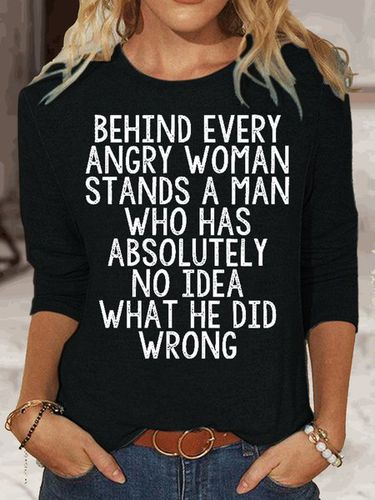 Womens Funny Behind Every Angry Woman Crew Neck Casual Top - Just Fashion Now - Modalova