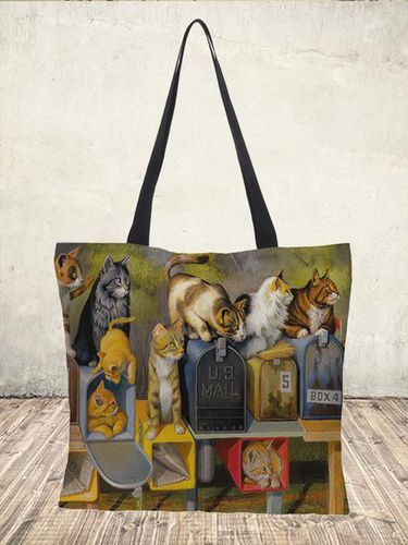 Vintage Cat Print Tote Bag Canvas Tote - Just Fashion Now - Modalova