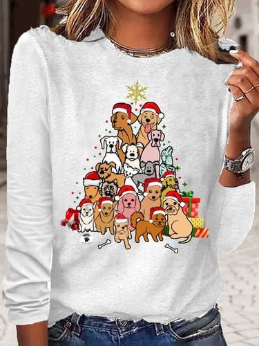 Women's Christmas Dog Tree Casual Top - Just Fashion Now - Modalova