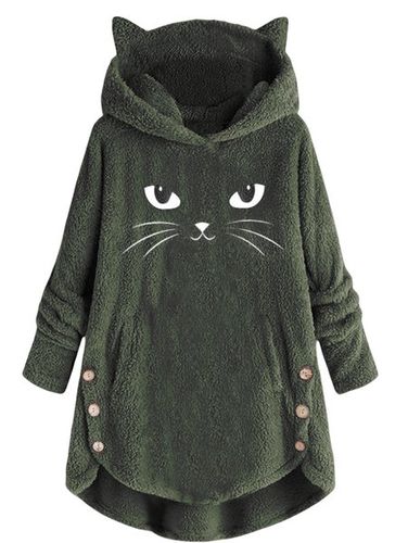 Scratching Cute Cat Embroidered Loose Warm Sweatshirt - Just Fashion Now - Modalova