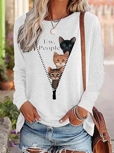 Three Cats Probe Loose Crew Neck T-Shirt - Just Fashion Now - Modalova