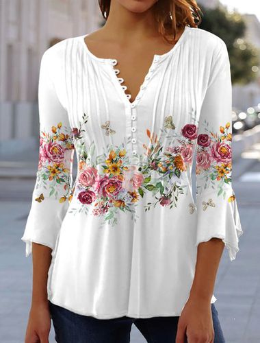 Floral V Neck Regular Fit Casual Top - Just Fashion Now - Modalova