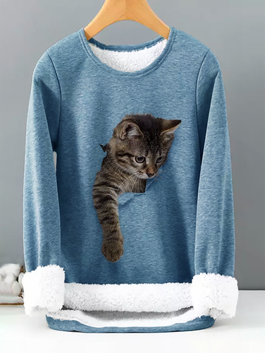 Casual Cotton-Blend Cat T-Shirt - Modetalente - Modalova