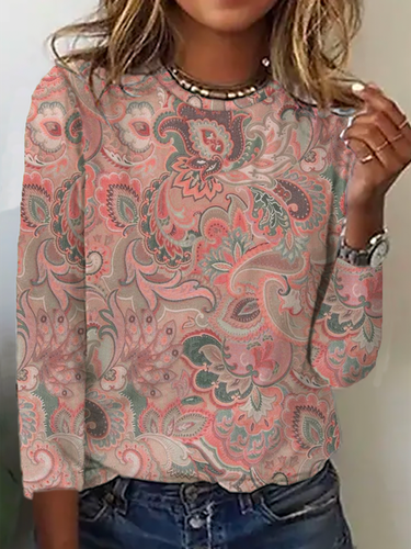 Paisley Printed Long Sleeve Casual T-Shirt - Modetalente - Modalova