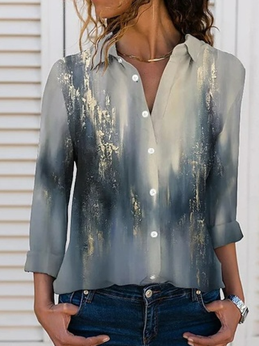 Casual Ombre Shirt Collar Blouse - Just Fashion Now - Modalova