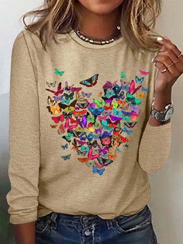 Women's Butterfly Heart Casual Crew Neck Top - Modetalente - Modalova