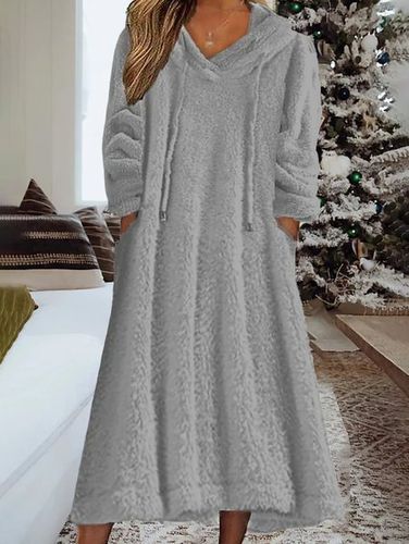 Loose Fluff/Granular Fleece Fabric Hoodie Casual Dress - Just Fashion Now - Modalova