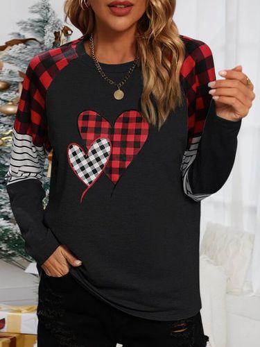 Valentine's Day Casual Crew Neck Loose Color Block T-Shirt - Just Fashion Now - Modalova