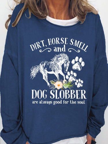 Women's Cute Horse And Dog Flower Dirt Horse Smell Simple Crew Neck Loose Sweatshirt - Modetalente - Modalova