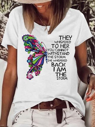 Women's Butterfly They Whispered To Her Letter Casual T-Shirt - Modetalente - Modalova