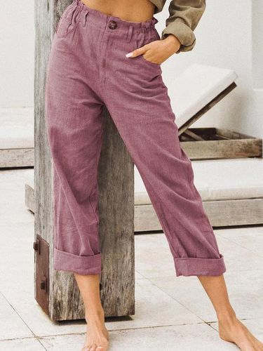 Casual Cotton Plain Linen Pants - Just Fashion Now - Modalova