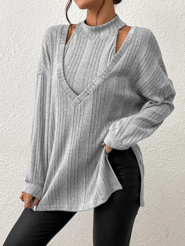 Plain Casual Loose Crew Neck Top - Just Fashion Now - Modalova