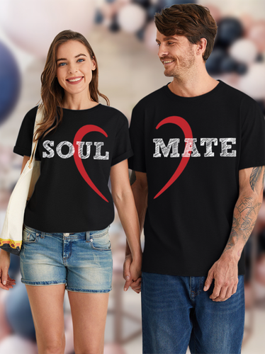 Women's Love Soul Mate Funny Graphic Print Valentine's Day Gift Couple Cotton Casual Text Letters T-Shirt - Just Fashion Now - Modalova