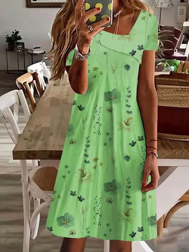 Asymmetrical Neck Casual Floral Printed Dress - Modetalente - Modalova