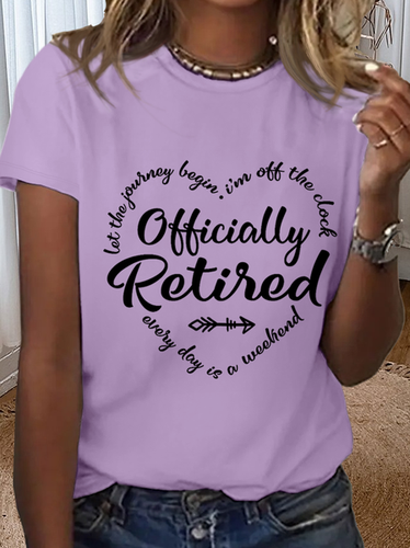 Women's Retirement gift Officially Retired Text Letters Simple T-Shirt - Modetalente - Modalova