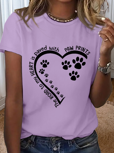 Women's Dog Lovers The Road To My Heart Is Paved With Paw Prints Loose Cotton T-Shirt - Modetalente - Modalova