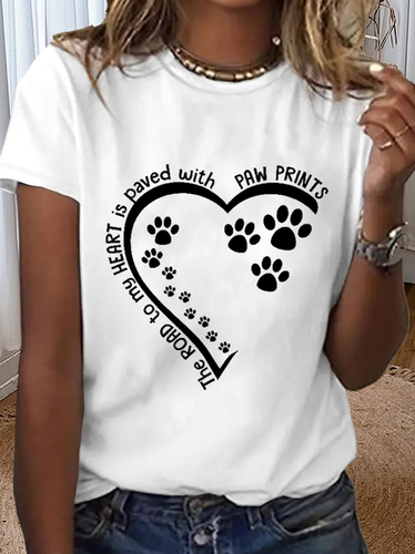 Women's Dog Lovers The Road To My Heart Is Paved With Paw Prints Loose Cotton T-Shirt - Modetalente - Modalova