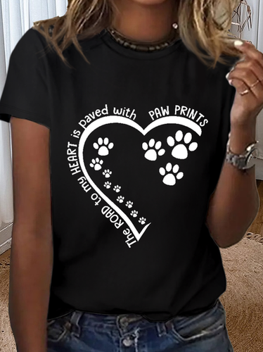 Women's Dog Lovers The Road To My Heart Is Paved With Paw Prints Loose Cotton T-Shirt - Modetalente - Modalova