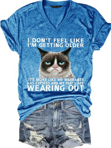 Women's Funny Qoute Grumpy Cat Crew Neck Loose Casual T-Shirt - Just Fashion Now - Modalova