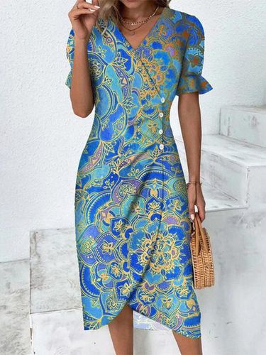 Ethnic V Neck Elegant Dress - Just Fashion Now - Modalova