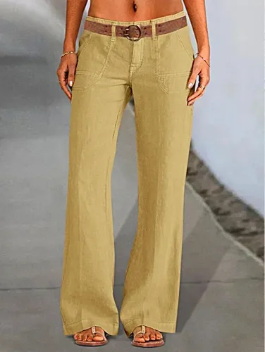 Solid Slant Pocket Low Waist Flare Pants Without Belt Pants - Just Fashion Now UK - Modalova