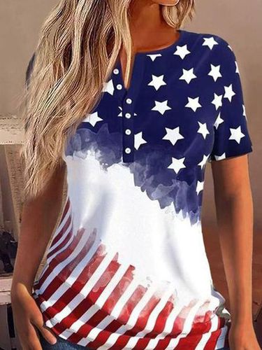 Casual Buckle Independence Day Jersey Shirt - Just Fashion Now - Modalova