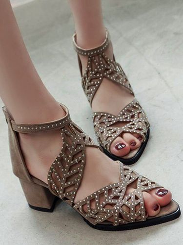 Ladies Elegant Cutout Open Toe Block Heel Sandals - Just Fashion Now - Modalova