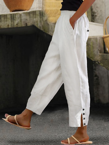 Loose Buttoned Cotton And Linen Linen Pants - Just Fashion Now - Modalova