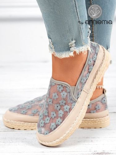 Floral Embroidery Breathable Mesh Flat Espadrilles Shoes - Just Fashion Now UK - Modalova