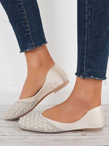 Shiny Beads Square Toe Slip On Flat Dress Shoes - Just Fashion Now UK - Modalova