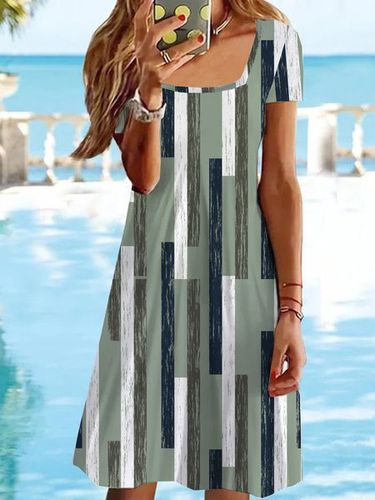 Square Neck Loose Vacation Dress With No - Modetalente - Modalova
