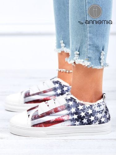 Comfortable Lightweight Soft Sole American Flag Adjustable Stretch Strap Canvas Shoes - Just Fashion Now - Modalova