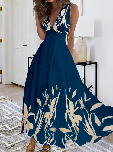 Summer Casual Leaf V Neck Dress - Just Fashion Now - Modalova