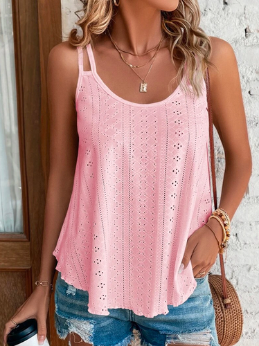 Plain Solid Eyelet Embroidery Cami Casual Cami - Just Fashion Now - Modalova
