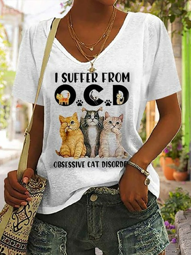 Fun Animal Design Loose V-Neck Knitted T-Shirt - Just Fashion Now - Modalova